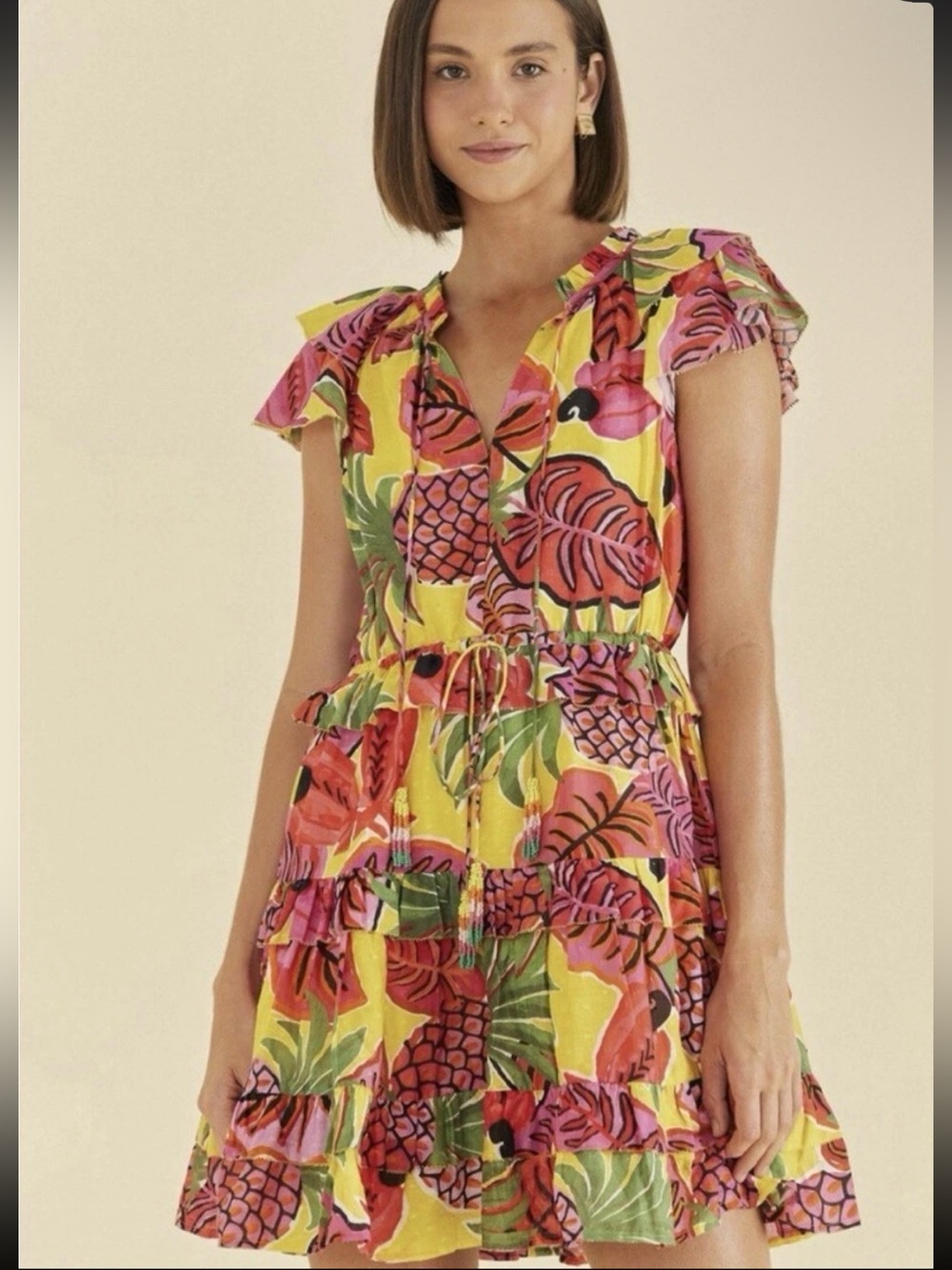 FARM RIO Fruit Dream Ruffled Mini Dress Women’s Size X-Large In Multi